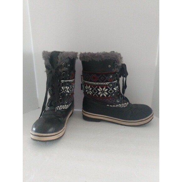 Mukluks Women's size 8 Black Winter Boots Lace Up Aztec Geometric Print Faux Fur - Picture 3 of 8